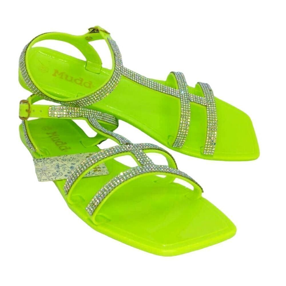 Mudd NEW Women's Designer Rhinestone Embellished Neon Green Sandals - sz. 7 1/2